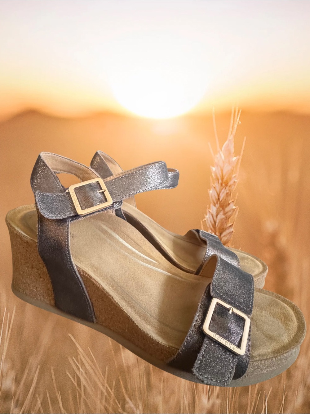 Aetrex Lexa Bronze Metallic Leather Wedge Sandals Size 10